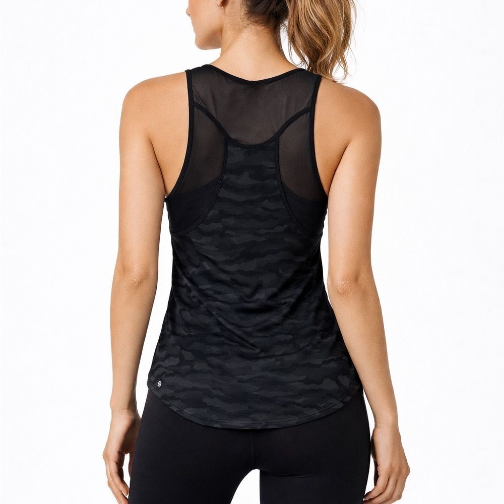 Lululemon Sculpt Tank II Women's 4 Deep Coal Black Camo Mesh Athleisure Workout